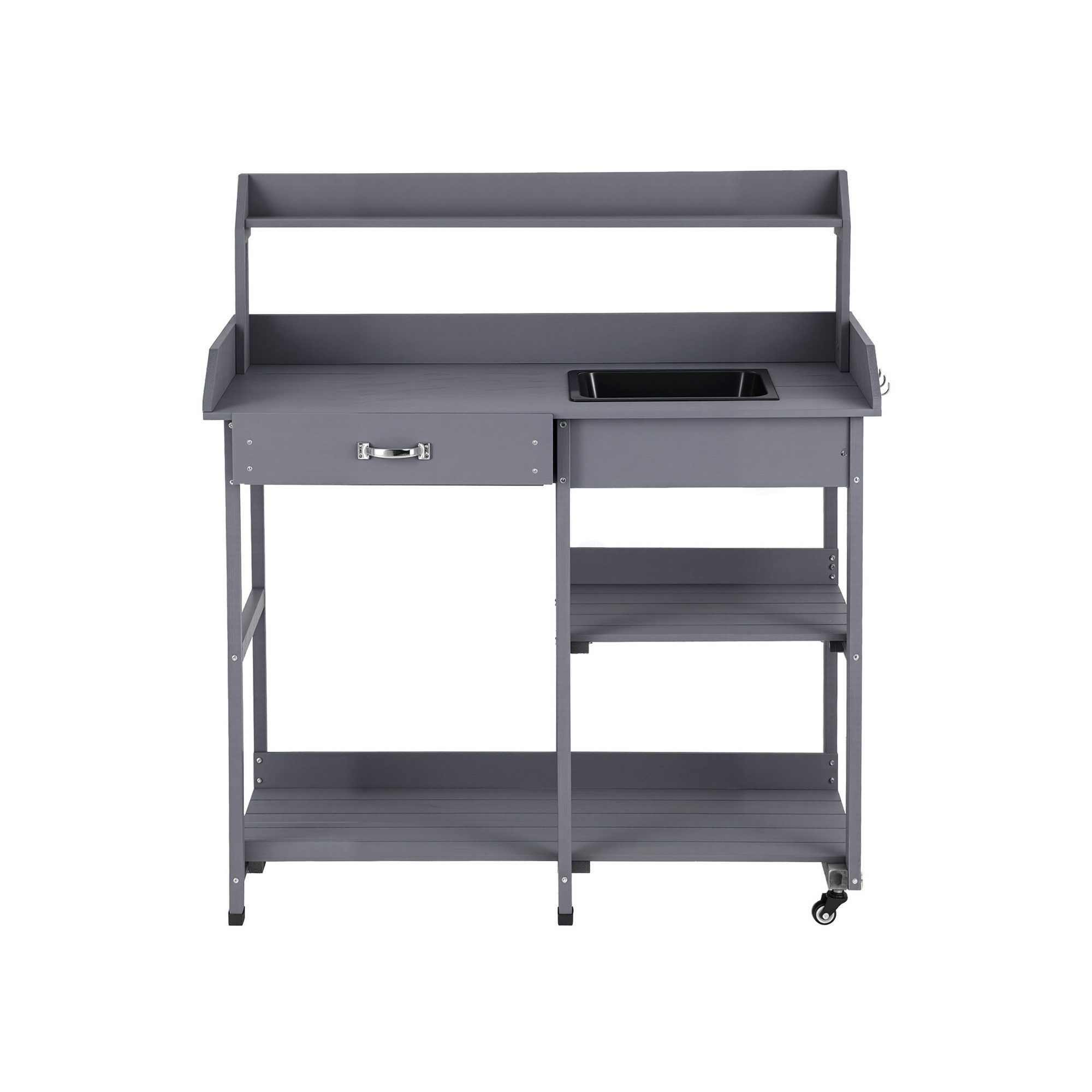 Gardeon Cedar Potting Bench with Wheels Grey view 3