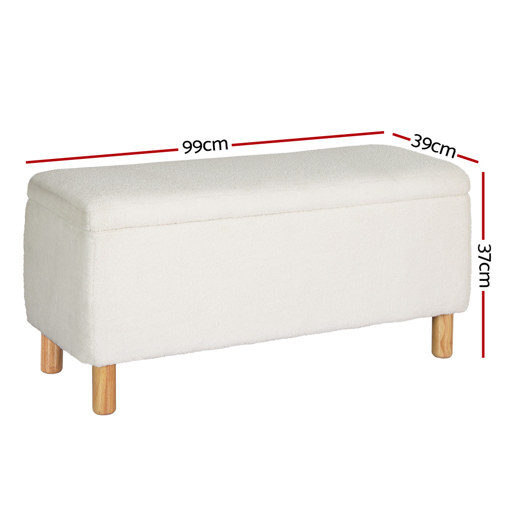 Artiss Teddy Fabric Storage Ottoman Blanket Box 99cm White view 2