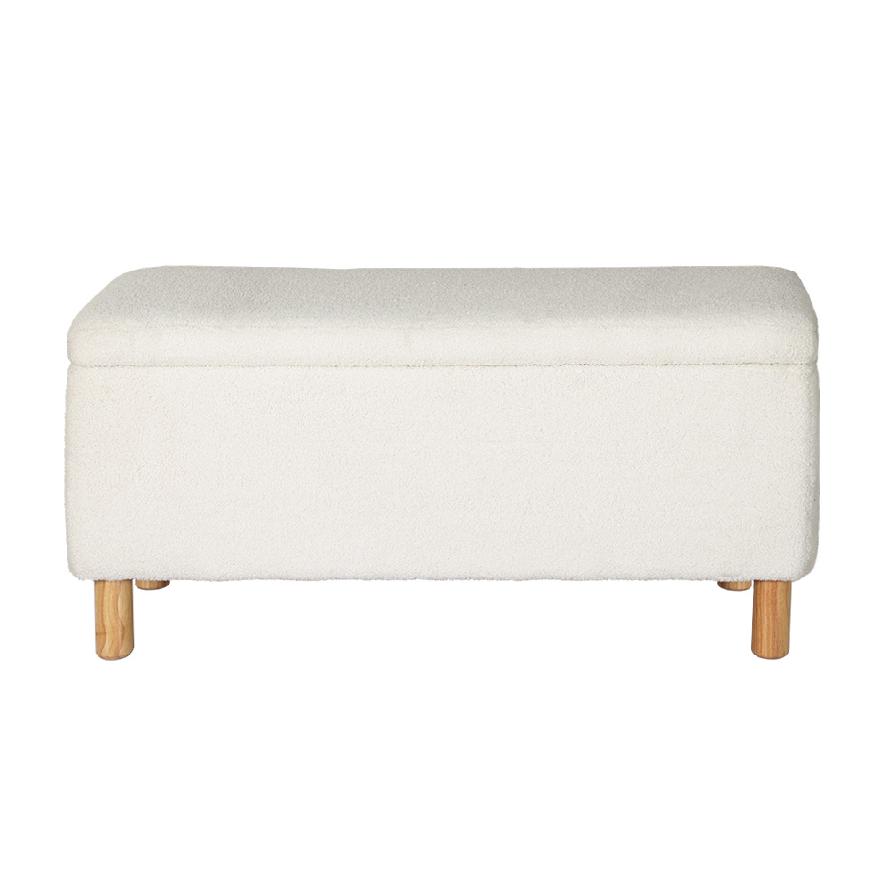 Artiss Teddy Fabric Storage Ottoman Blanket Box 99cm White view 3