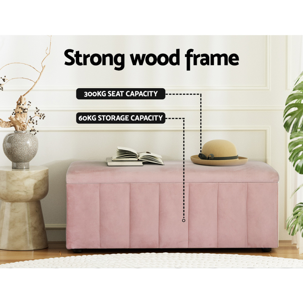 Artiss Velvet Storage Ottoman Blanket Box 103cm in 2 Colours view 4