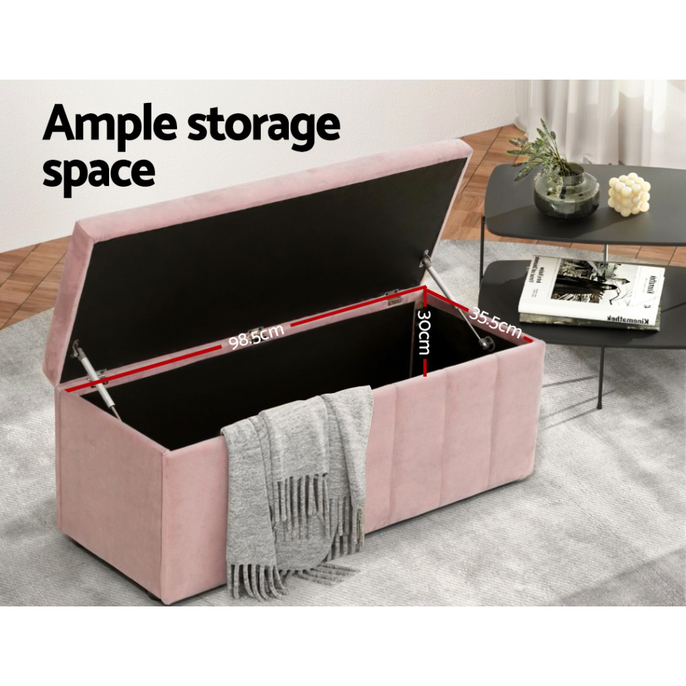 Artiss Velvet Storage Ottoman Blanket Box 103cm in 2 Colours view 5