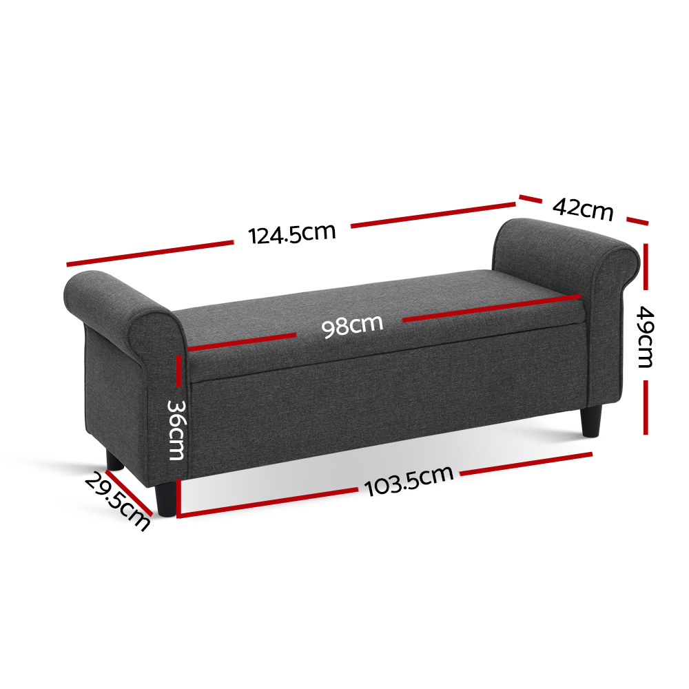 Artiss Linen Storage Ottoman Blanket Box with Armrest 125cm view 2