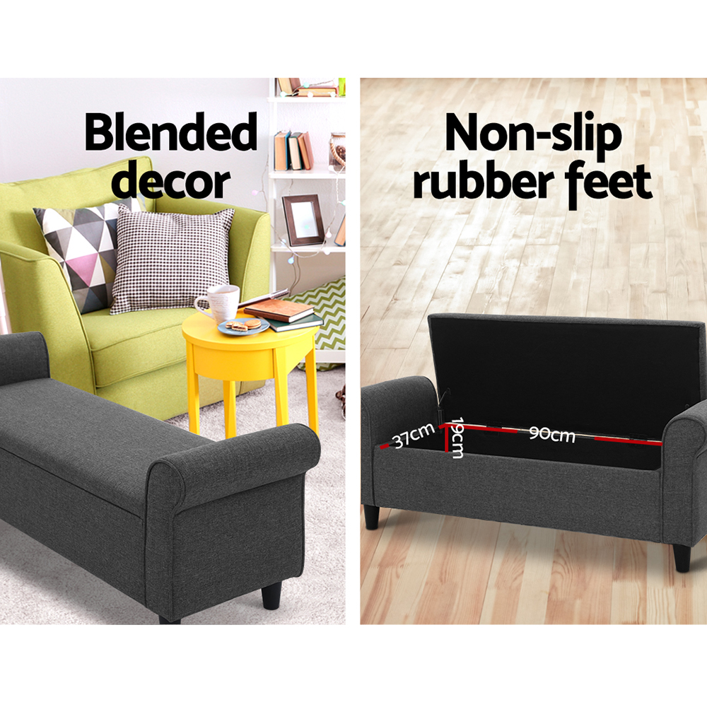 Artiss Linen Storage Ottoman Blanket Box with Armrest 125cm view 4