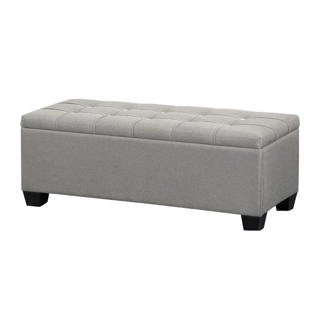 Artiss Button Linen Storage Ottoman Blanket Box 97cm Grey