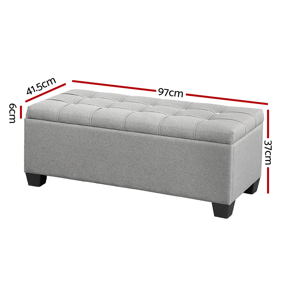 Artiss Button Linen Storage Ottoman Blanket Box 97cm Grey view 2