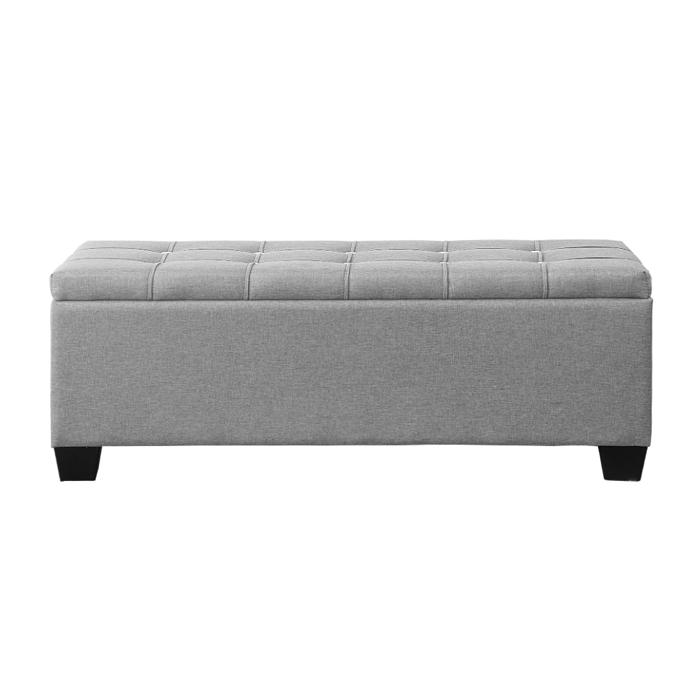 Artiss Button Linen Storage Ottoman Blanket Box 97cm Grey view 3