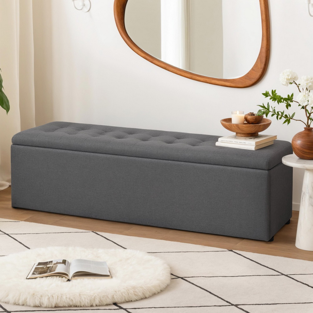 Artiss Linen Storage Ottoman Blanket Box 140cm Dark Grey