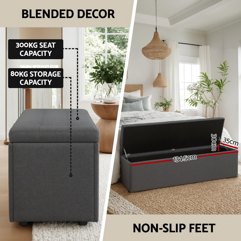 Artiss Linen Storage Ottoman Blanket Box 140cm Dark Grey view 5