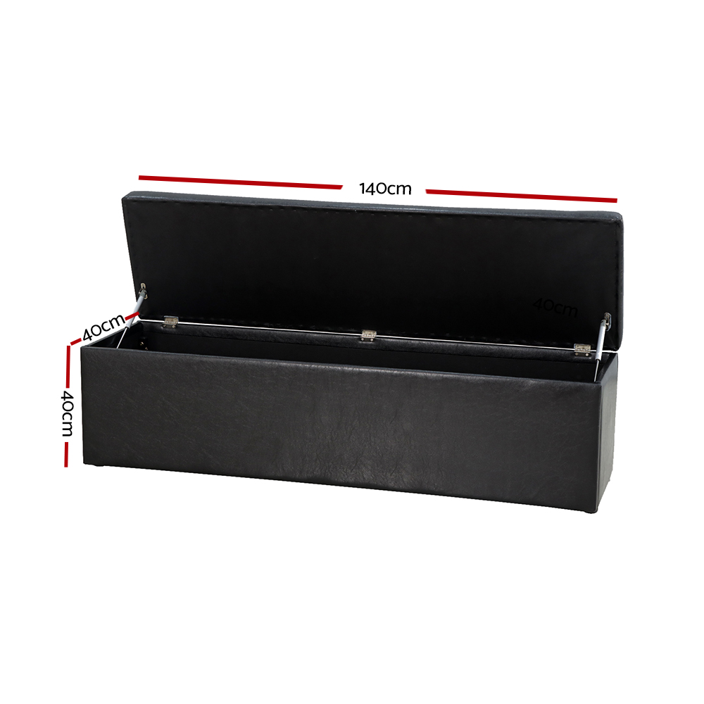 Artiss Leather Storage Ottoman Blanket Box 140cm Black view 2