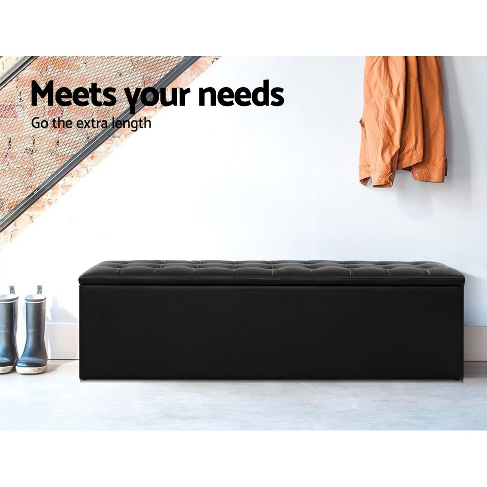 Artiss Leather Storage Ottoman Blanket Box 140cm Black view 4