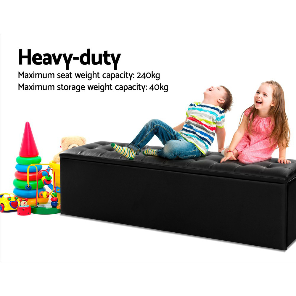 Artiss Leather Storage Ottoman Blanket Box 140cm Black view 5