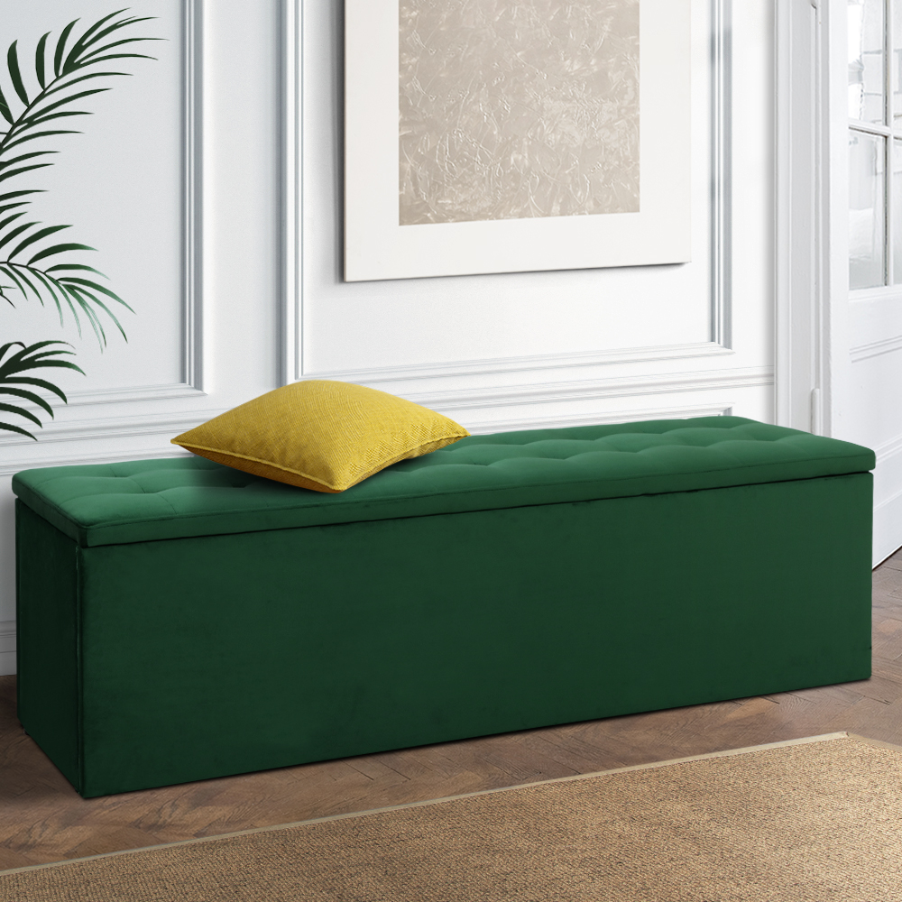 Artiss Tufted Velvet Storage Ottoman Blanket Box 140cm Green