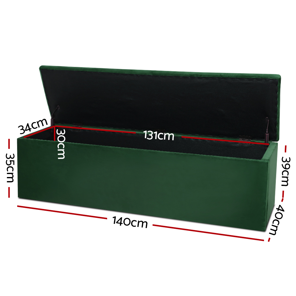 Artiss Tufted Velvet Storage Ottoman Blanket Box 140cm Green view 2