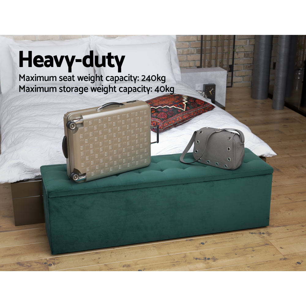 Artiss Tufted Velvet Storage Ottoman Blanket Box 140cm Green view 4