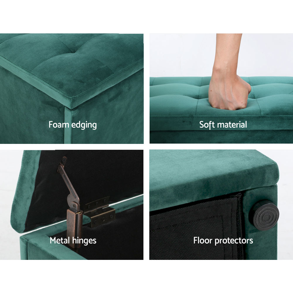 Artiss Tufted Velvet Storage Ottoman Blanket Box 140cm Green view 5