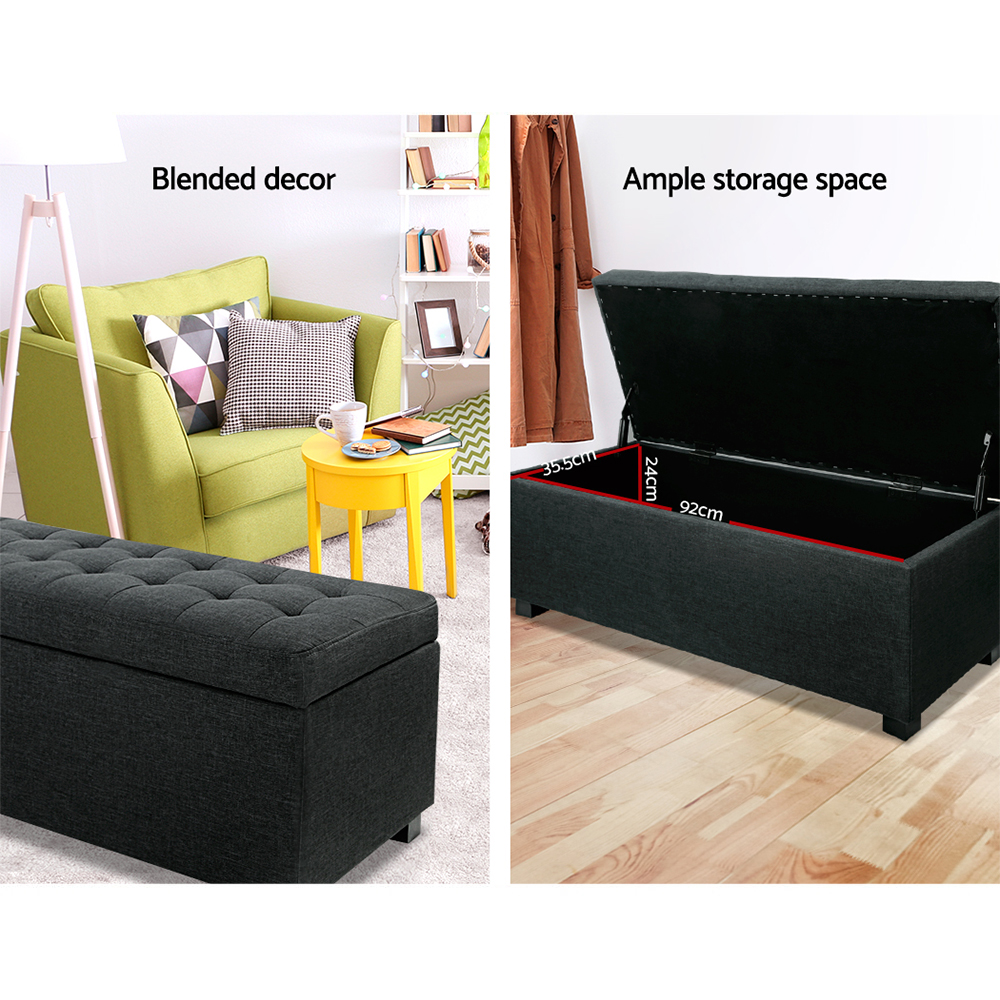 Artiss Linen Storage Ottoman Blanket Box 97cm in 5 Colours view 4