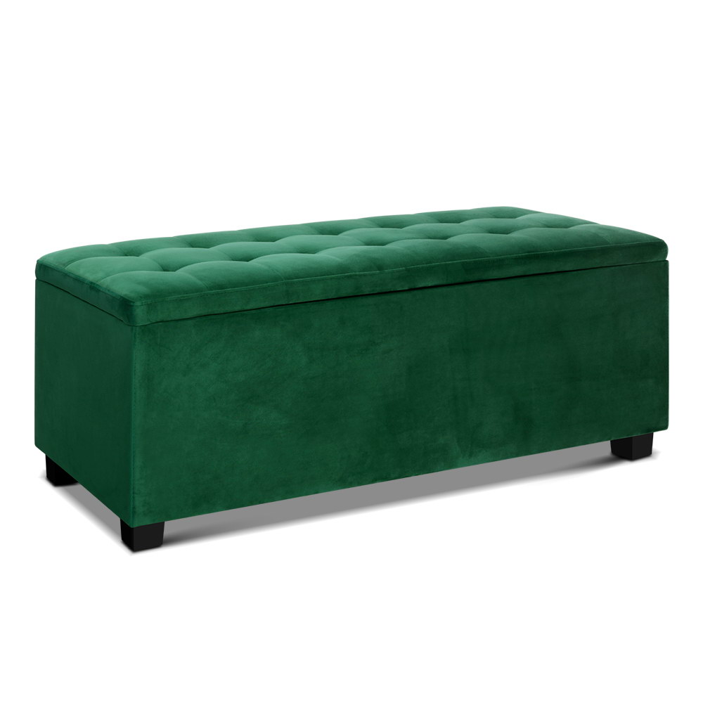 Artiss Velvet Storage Ottoman Blanket Box 97cm Green