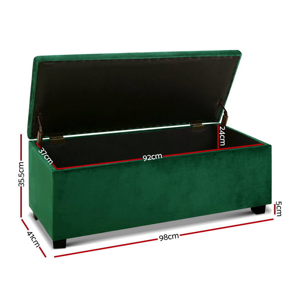 Artiss Velvet Storage Ottoman Blanket Box 97cm Green view 2