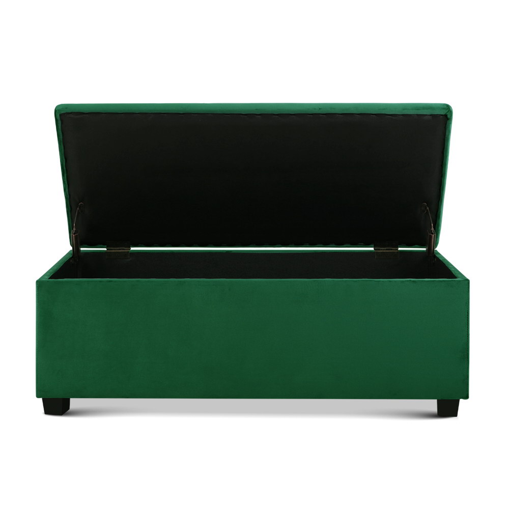 Artiss Velvet Storage Ottoman Blanket Box 97cm Green view 3