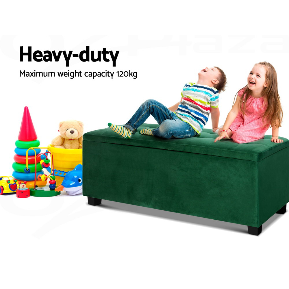 Artiss Velvet Storage Ottoman Blanket Box 97cm Green view 4