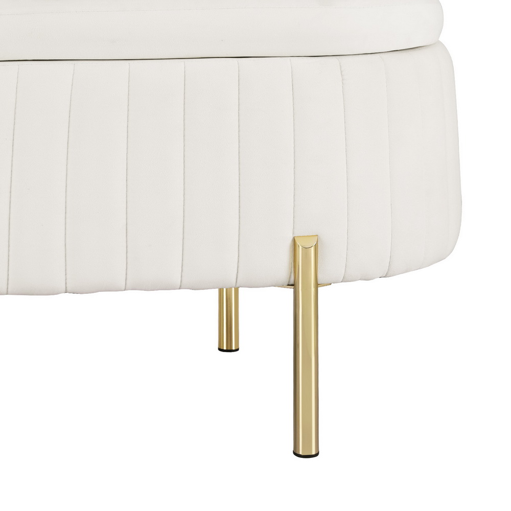 Artiss Velvet Oval Storage Ottoman Blanket Box 87cm White view 4