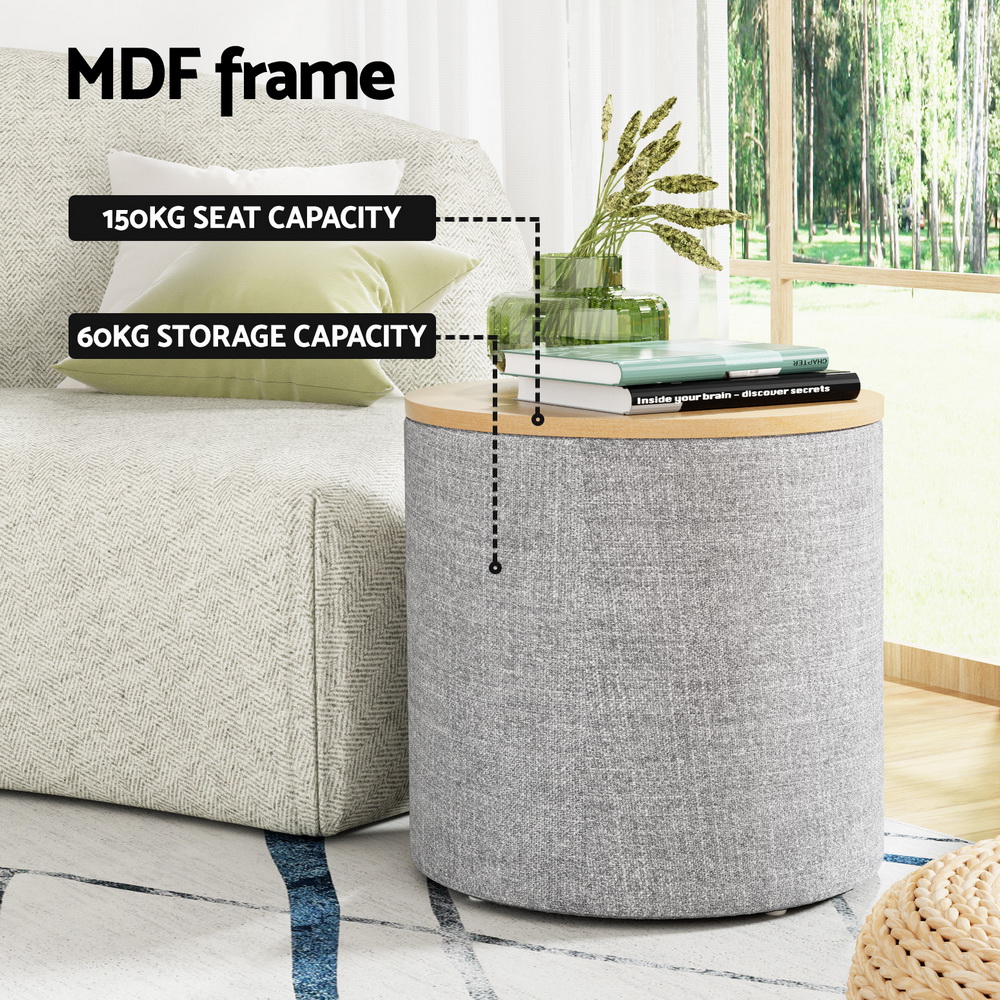Artiss Round Linen Storage Ottoman Blanket Box in Multiple Sizes view 4