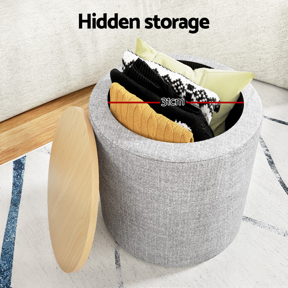 Artiss Round Linen Storage Ottoman Blanket Box in Multiple Sizes view 5