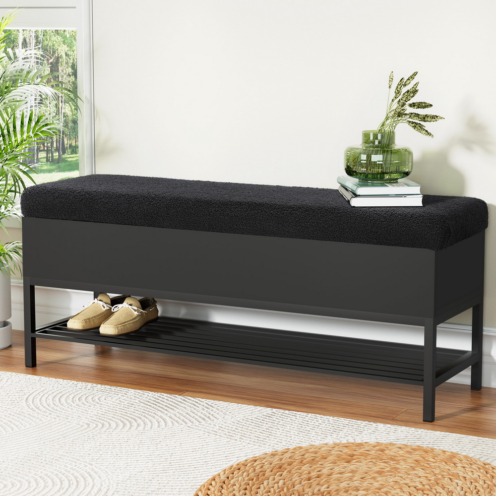 Artiss Boucle Storage Ottoman Blanket Box 110cm with Shelf