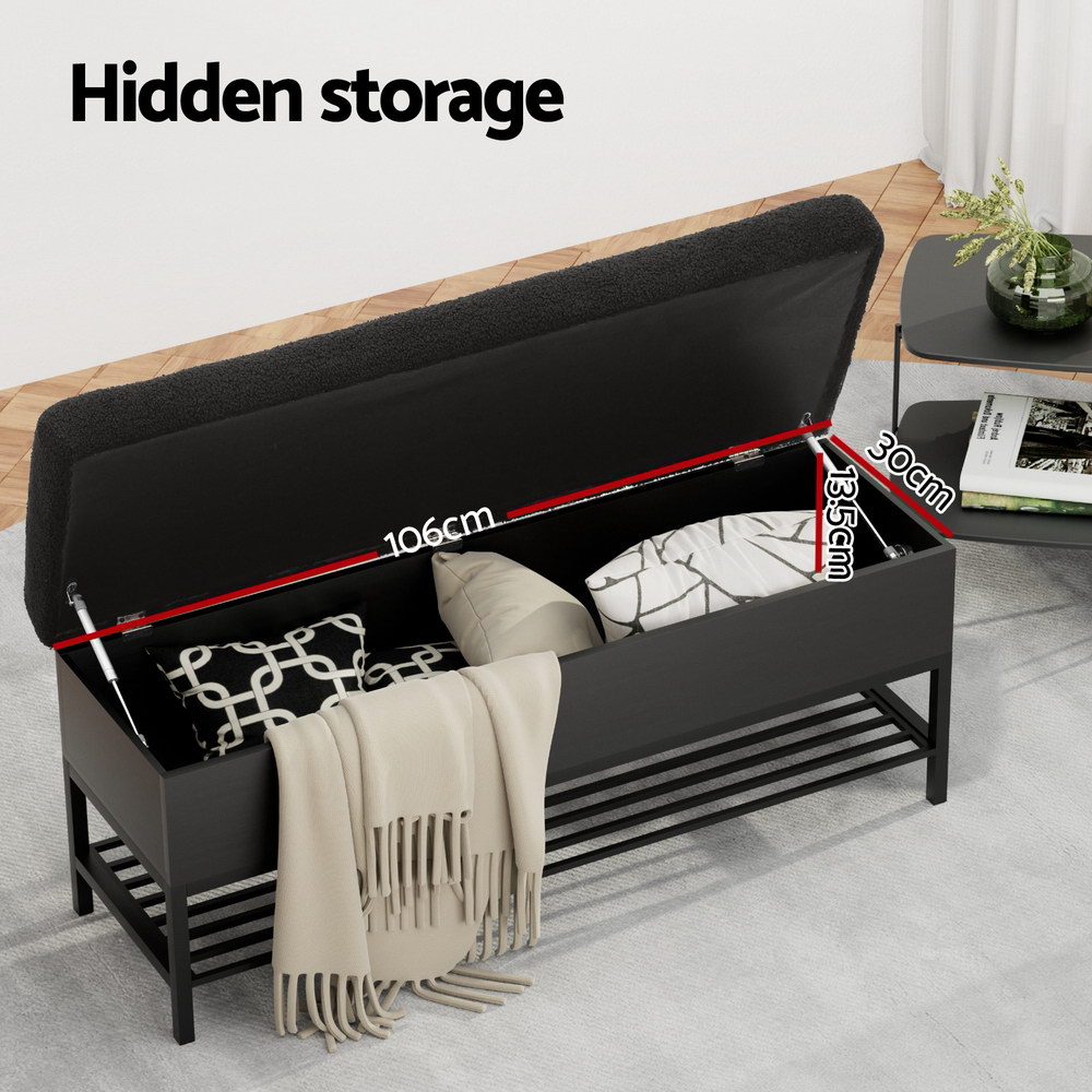 Artiss Boucle Storage Ottoman Blanket Box 110cm with Shelf view 5
