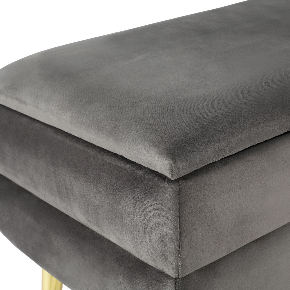 Artiss Ottoman Storage Foot Stool Velvet Grey view 3