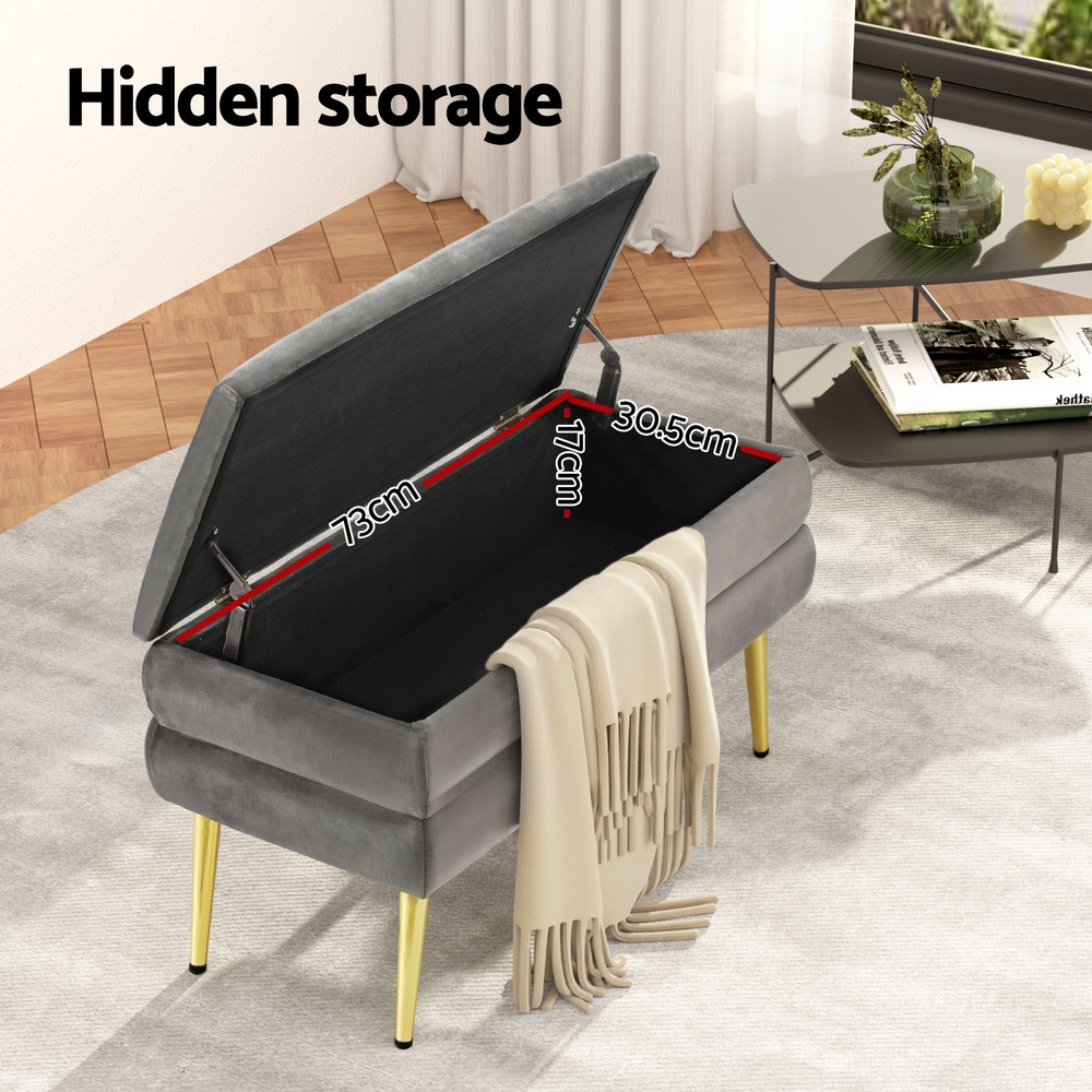 Artiss Ottoman Storage Foot Stool Velvet Grey view 5