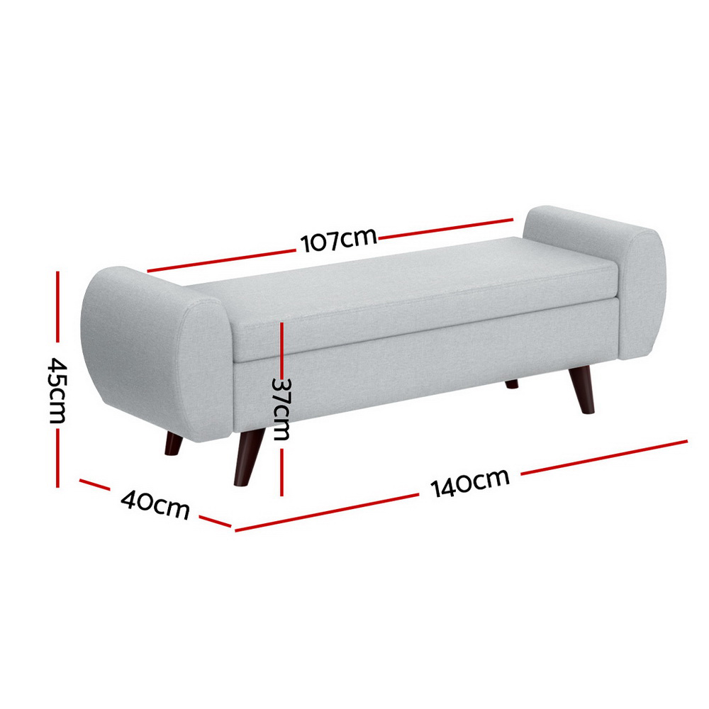Artiss Storage Ottoman Blanket Box with Armrest 140cm Grey view 2