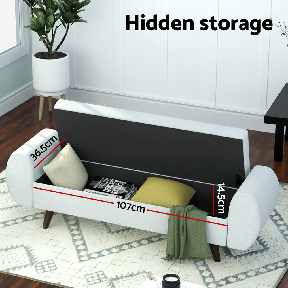 Artiss Storage Ottoman Blanket Box with Armrest 140cm Grey view 5