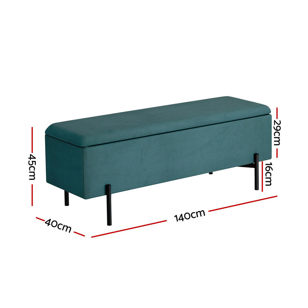 Artiss Sturdy Velvet Storage Ottoman Blanket Box 140cm Green view 2