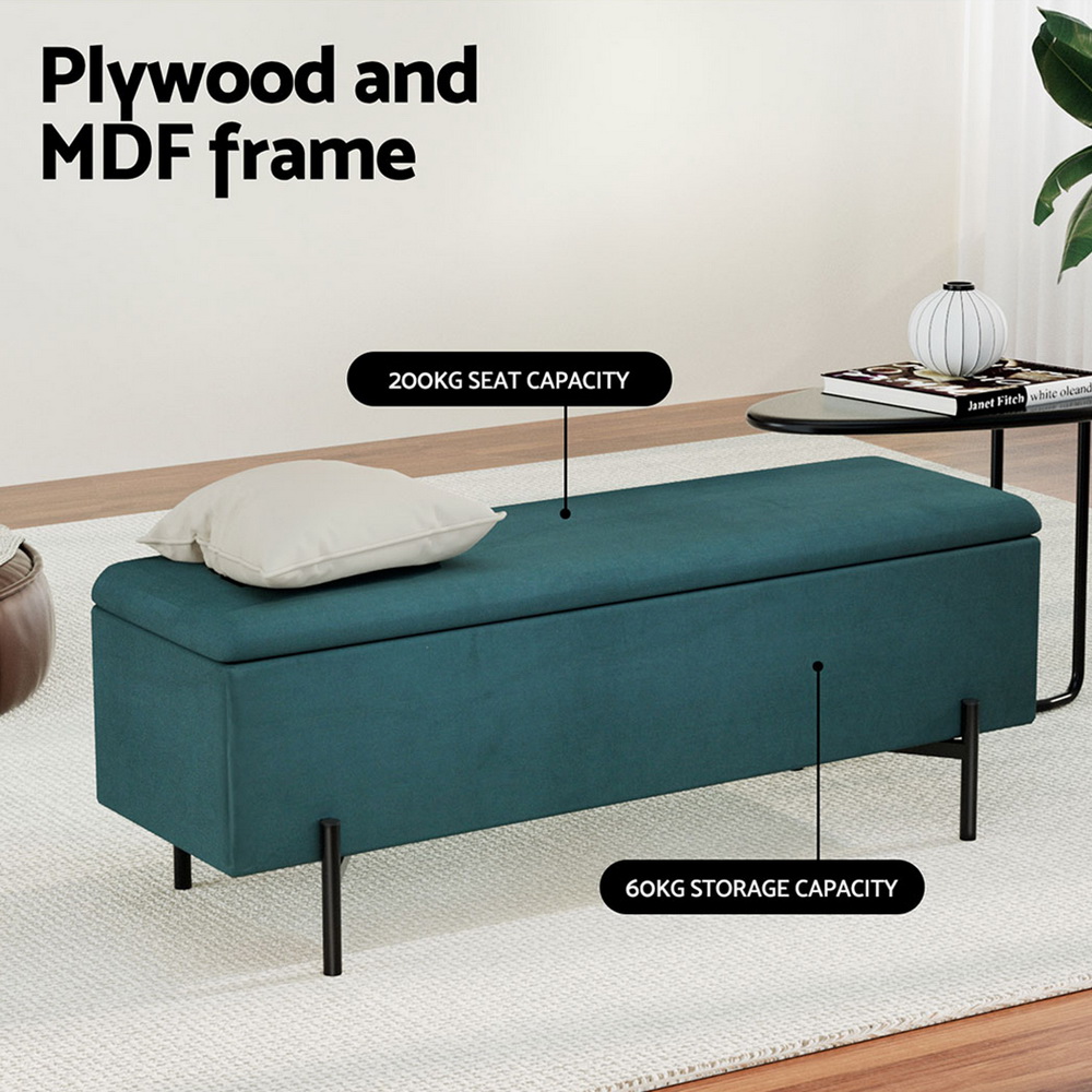 Artiss Sturdy Velvet Storage Ottoman Blanket Box 140cm Green view 4