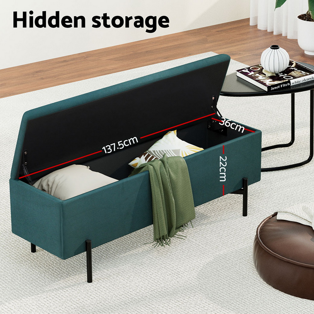 Artiss Sturdy Velvet Storage Ottoman Blanket Box 140cm Green view 5