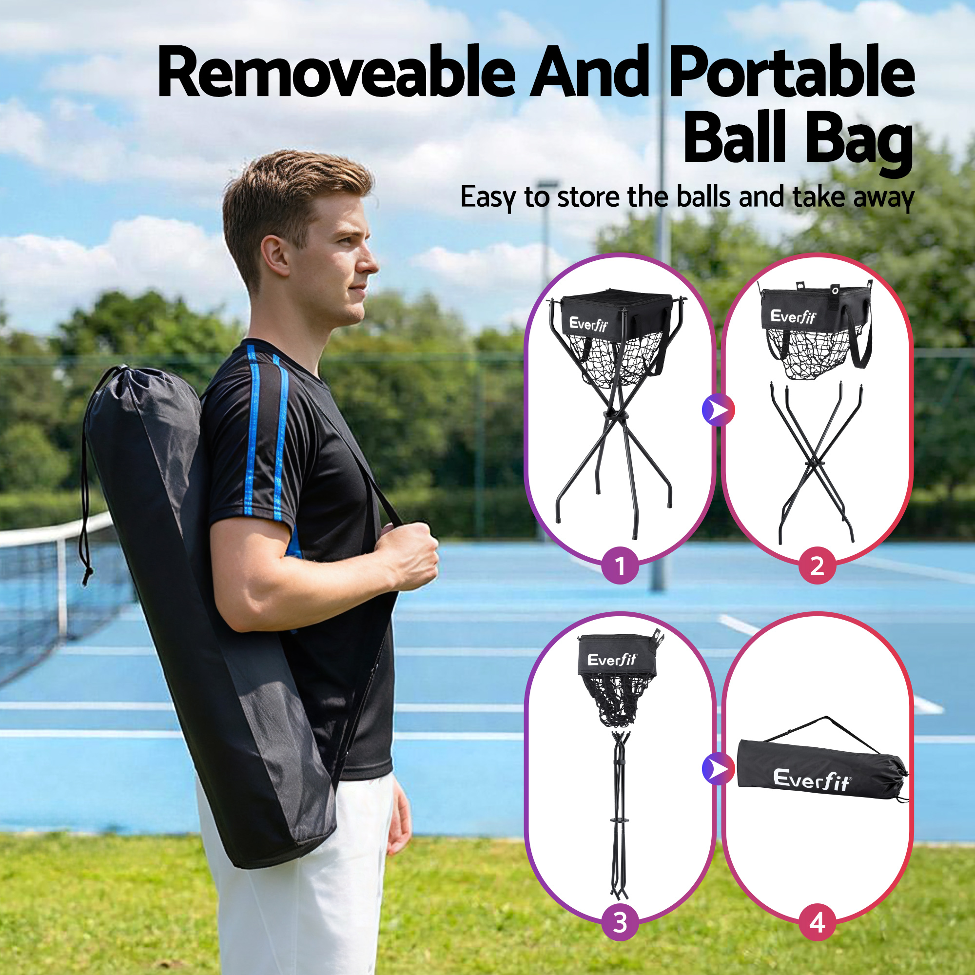 Everfit Portable Ball Cart, Foldable Multi-Sport Caddy view 5