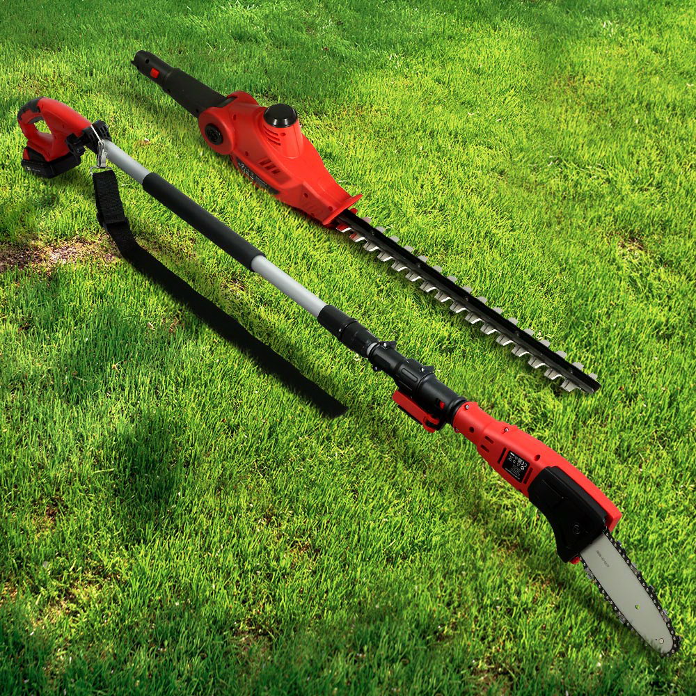 Giantz 20V Pole Chain Saw and Trimmer Combo, Red
