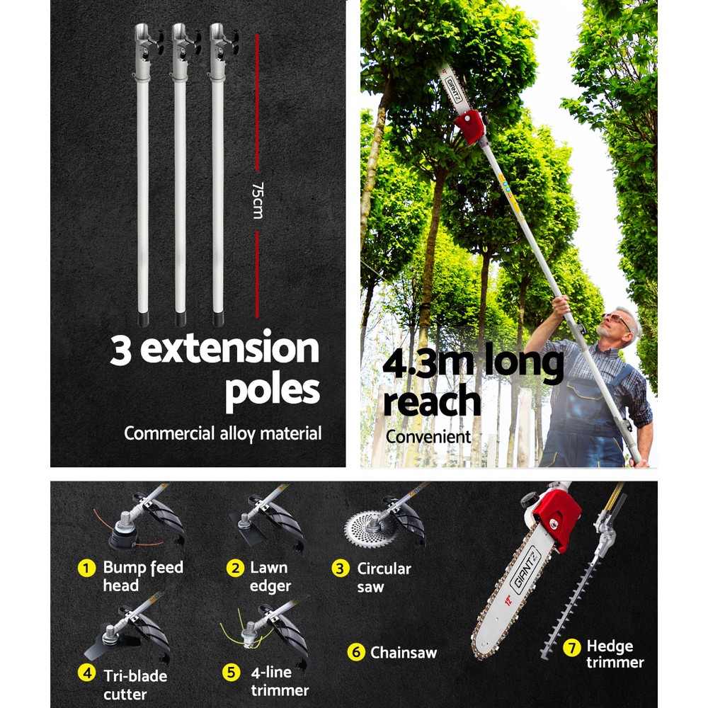 Giantz 4 Stroke Pole Chainsaw 7 in 1 Multi Tool 12 Inch view 5