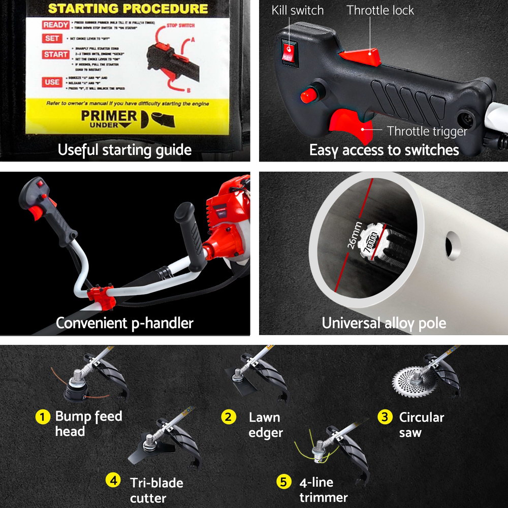 Giantz Pole Chainsaw 5 in 1 Petrol Hedge Trimmer Set view 5