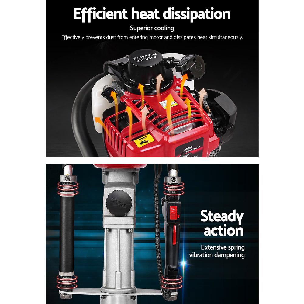 Giantz 38CC 4 Stroke Petrol Post Driver, Red or Black view 4