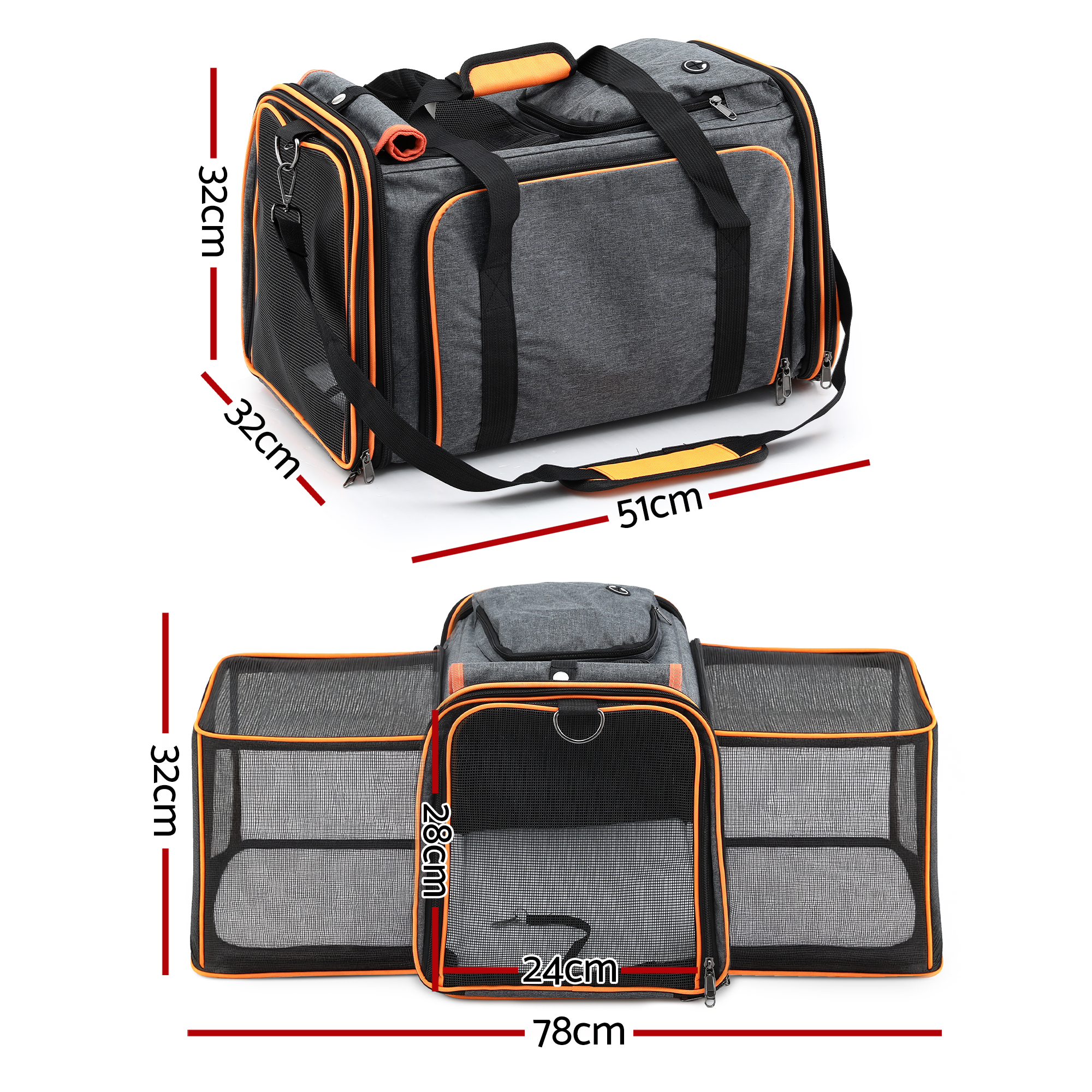 i.Pet Expandable Pet Carrier Travel Bag Orange view 2