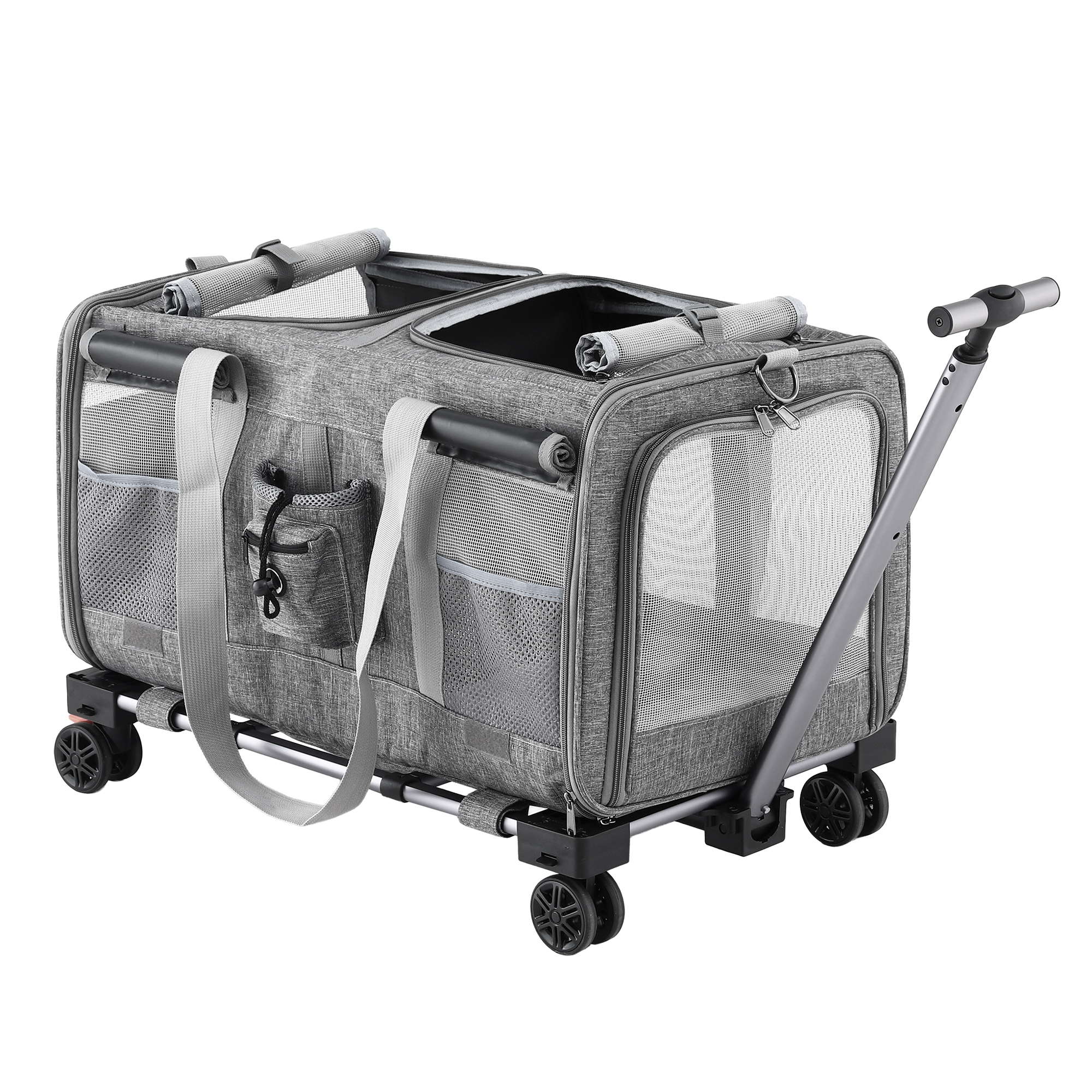 i.Pet Pet Carrier Trolley Swivel Wheels Grey