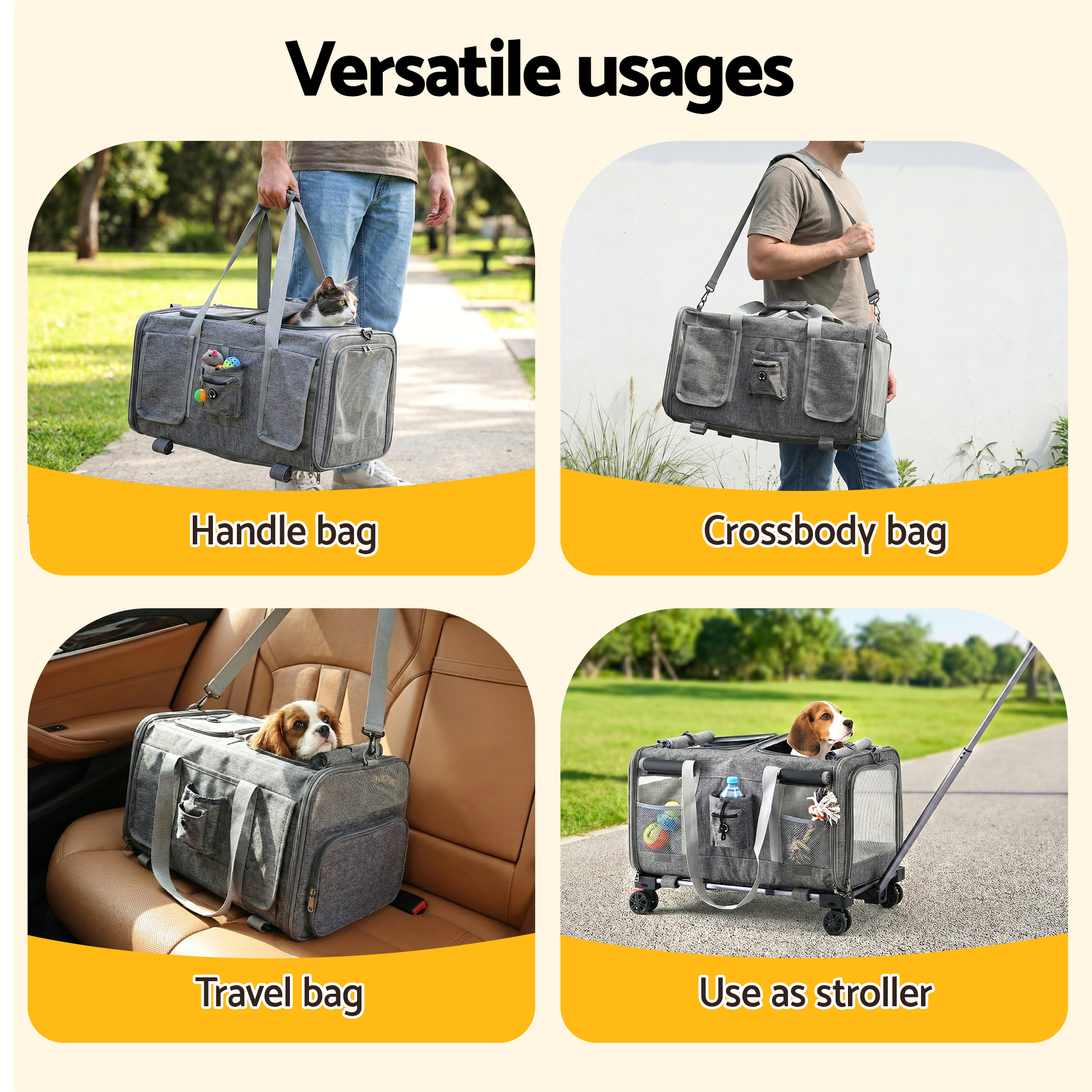 i.Pet Pet Carrier Trolley Swivel Wheels Grey view 5