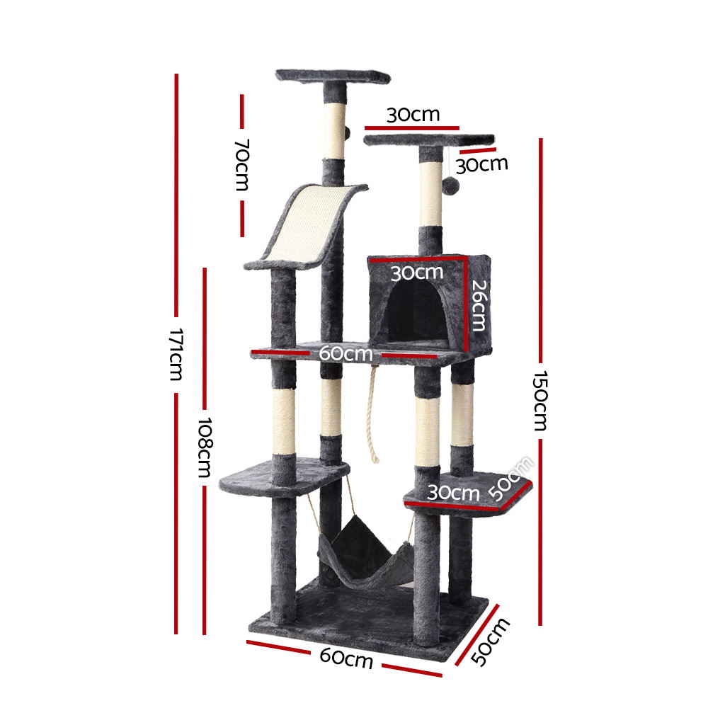 i.Pet Cat Tree 171cm with Hammock & Sleeping Cradle view 2