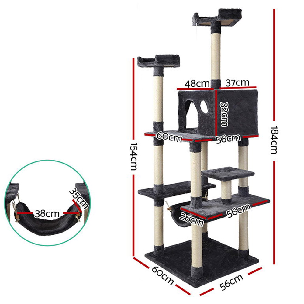 i.Pet Cat Tree 184cm with Hammock & Sleeping Cradle view 2