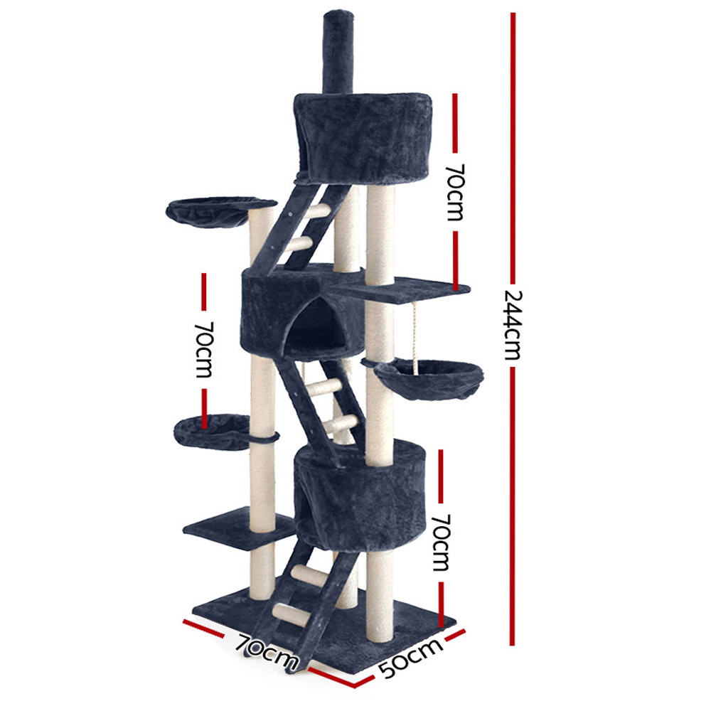 i.Pet Cat Tree 244cm with Sisal Scratching Posts view 2