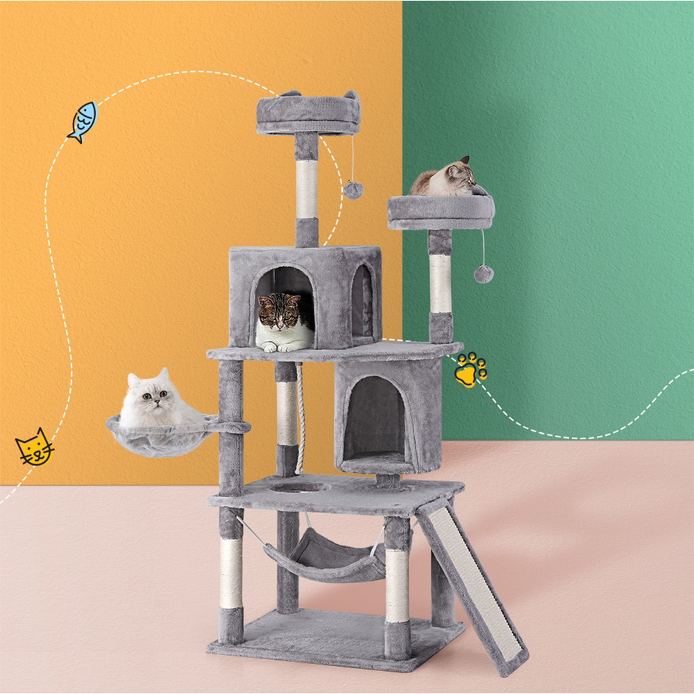 i.Pet Cat Tree Tower 161cm Grey Wood with Plush Cover