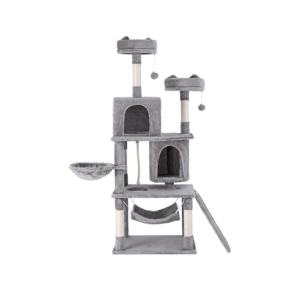 i.Pet Cat Tree Tower 161cm Grey Wood with Plush Cover view 3