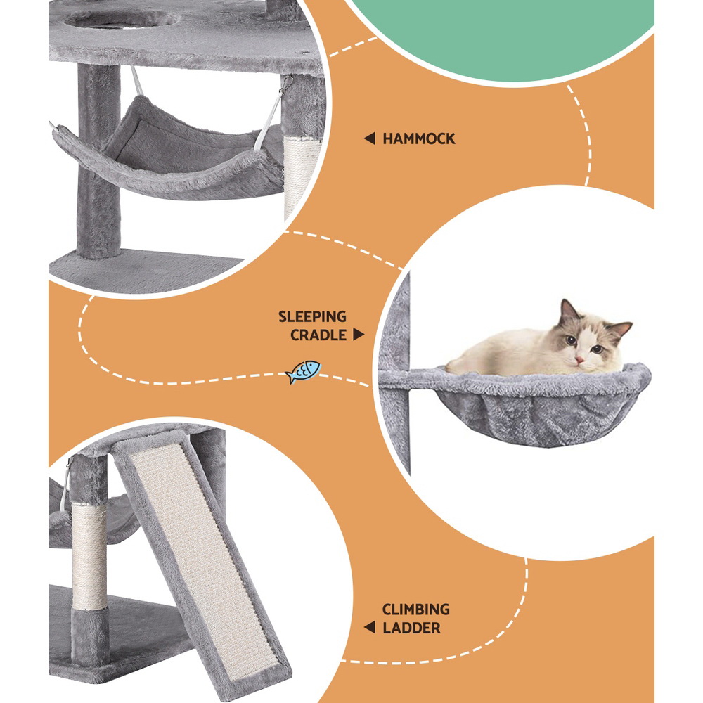 i.Pet Cat Tree Tower 161cm Grey Wood with Plush Cover view 5